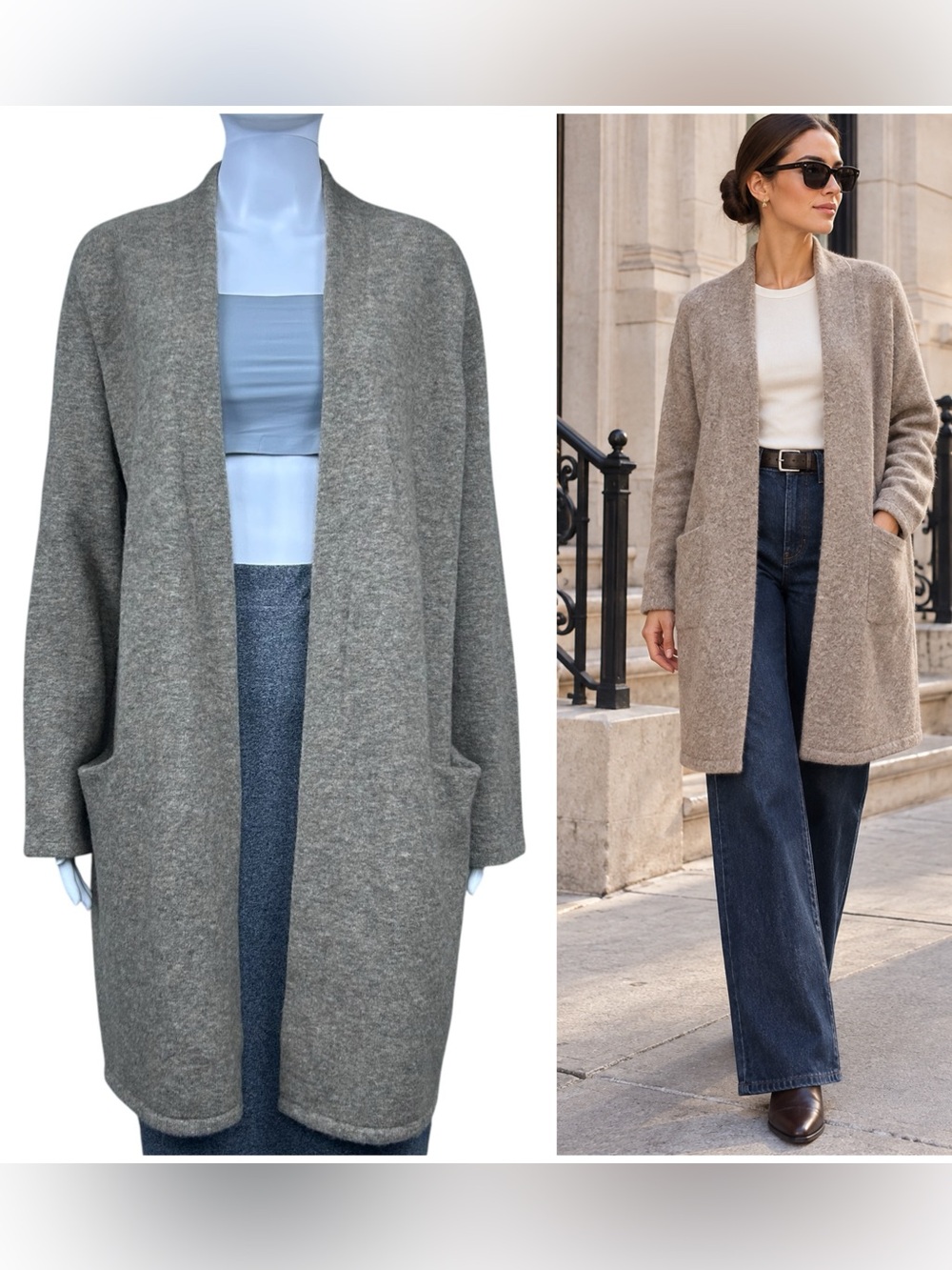 Jenni Kayne Sweater Coat Cardigan Small Merino Wool Yak Long Quiet Luxury